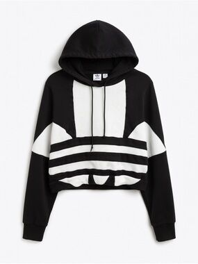adidas Originals Black & White Trefoil Panel Cropped Hoodie